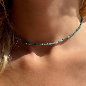 Gemstone choker necklace apatite bead necklace turquoise surf necklace 14k real gold boho choker gemstone necklace apatite jewelry surfer chain