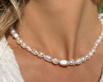 Freshwater pearl necklace, freshwater pearl necklace, genuine freshwater pearl necklace, genuine freshwater pearl choker necklace, pearl choker necklace, 50 cm