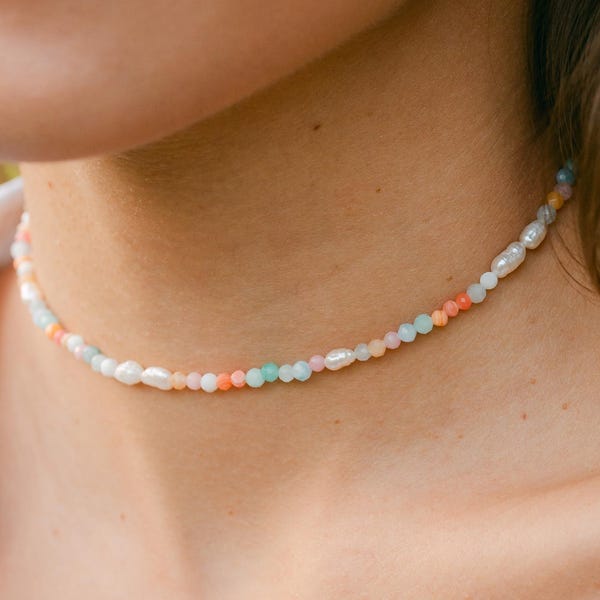 Kleurrijke parelketting edelsteen choker kleurrijke parelketting kleurrijke edelsteenketting kleurrijke sieraden edelsteenketting hippie sieraden boho choker ketting