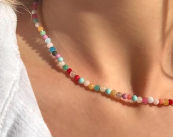 Colorful beaded necklace, colorful gemstone necklace, choker, colorful necklace, tiny colorful beaded necklace, choker, beaded necklace, colorful boho necklace, summer necklace
