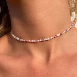 Pink pearl necklace gemstone choker gemstone necklace rose quartz necklace tourmaline gemstone necklace pastel choker sunstone necklace colorful pearls