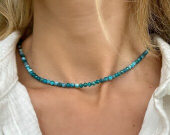 Apatithalsband, ädelstenshalsband, apatitpärlhalsband, ädelstenschok, turkos surfhalsband, boho choker, ädelstenshalsband, surferhalsband, petrol