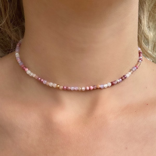 Gemstone choker pearl necklace choker gemstone necklace rose quartz necklace tourmaline gemstone necklace colorful choker sunstone pearl necklace