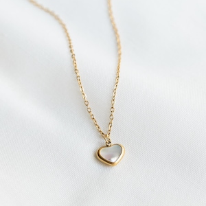 Heart Necklace Gold with Heart Pendant Necklace with Heart Pendant Mother of Pearl Heart Necklace for Mom Gift Idea Mother&#39;s Day Gift Love