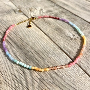 Gemstone necklace colorful pearl necklace chakra necklace rainbow necklace colorful choker amazonite necklace hippie jewelry surfer necklace gemstone necklace