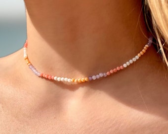 Gemstone necklace colorful Pearl necklace colorful Gemstone necklace Choker Surf necklace Boho Pearl necklace colorful Beach choker Surfer necklace Amethyst necklace Coral