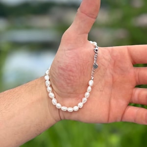 Freshwater pearl bracelet men&#39;s pearl bracelet men&#39;s pearl bracelet real natural pearls high-quality bracelet white for men gift idea