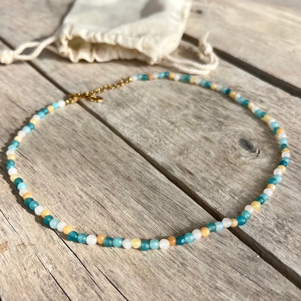 Surfer Kette Surfer Choker Perlenkette Grünblau Edelstein Choker aus Perlen Kette Beach Style Schmuck Surf Boho Surfer Halskette Surferkette