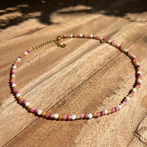 Kleurrijke kralenketting, roze edelstenenketting, kleurrijke edelstenen choker, kralenketting, edelstenen choker, kwartsketting, roze choker, zonnesteenketting