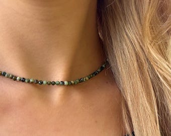 Afrikanischer Türkis Kette grüne Naturstein Kette facettierte Perlenkette spirituelle Kette Damen Boho Edelstein Schmuck grüne Stein Kette