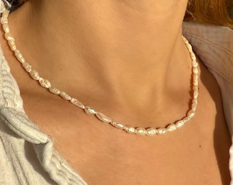 Echte Süßwasser Perlenkette aus natürlichen Süßwasserperlen Barock Perlenkette echt Süßwasserperlen Choker Halskette Perlen Choker Beach