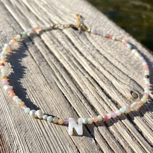 Colorful gemstone pearl necklace letter necklace pastel choker gemstone necklace letter colorful pearl necklace initials necklace freshwater pearls image 7