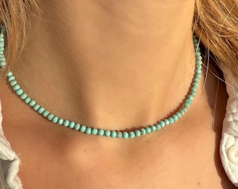 Halsband med turkosa stenar, boho halsband, turkos pärlhalsband, turkos surfhalsband, chokerhalsband med ädelstenar, surfhalsband, turkos surfhalsband