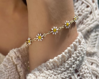 Gänseblümchen Armband Gänseblümchen Armband und Kette Blumen Armband Blümchen Armband Gänseblümchenarmband weiß gold Blumen Armband Set