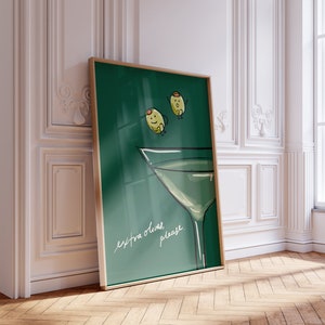 Extra Olives Martini Art / Vintage Bar Cart Cocktail Poster Print, Oryginalny, Ilustrowany ręcznie / Minimalistyczny, Modny, Retro / Wystrój mieszkania