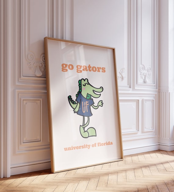 University of Florida Go Gators Print / UF Wall Art Poster, Decor, Hand-Illustrated / Vintage, Minimalist, Trendy, Retro, Apartment