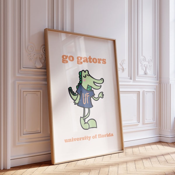 University of Florida Go Gators Print / UF Wall Art Poster, Decor, Hand-Illustrated / Vintage, Minimalist, Trendy, Retro, Apartment