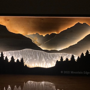 Mountain & Water Décor - Light up Mountain Wall Art | Lake | Trees | Silhouette | Moon | Options for Personalization