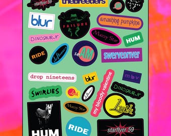 Sticker Sheet #1 90s Rock Shoegaze Phone/Mini Stickers Starflyer 59 My Bloody Valentine Lush Deftones Hum Mazzy Star Blur Smashing Pumpkins