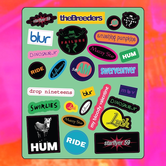 Sticker Sheet #1 90s Rock Shoegaze Phone/Mini Stickers Starflyer 59 My Bloody Valentine Lush Deftones Hum Mazzy Star Blur Smashing Pumpkins