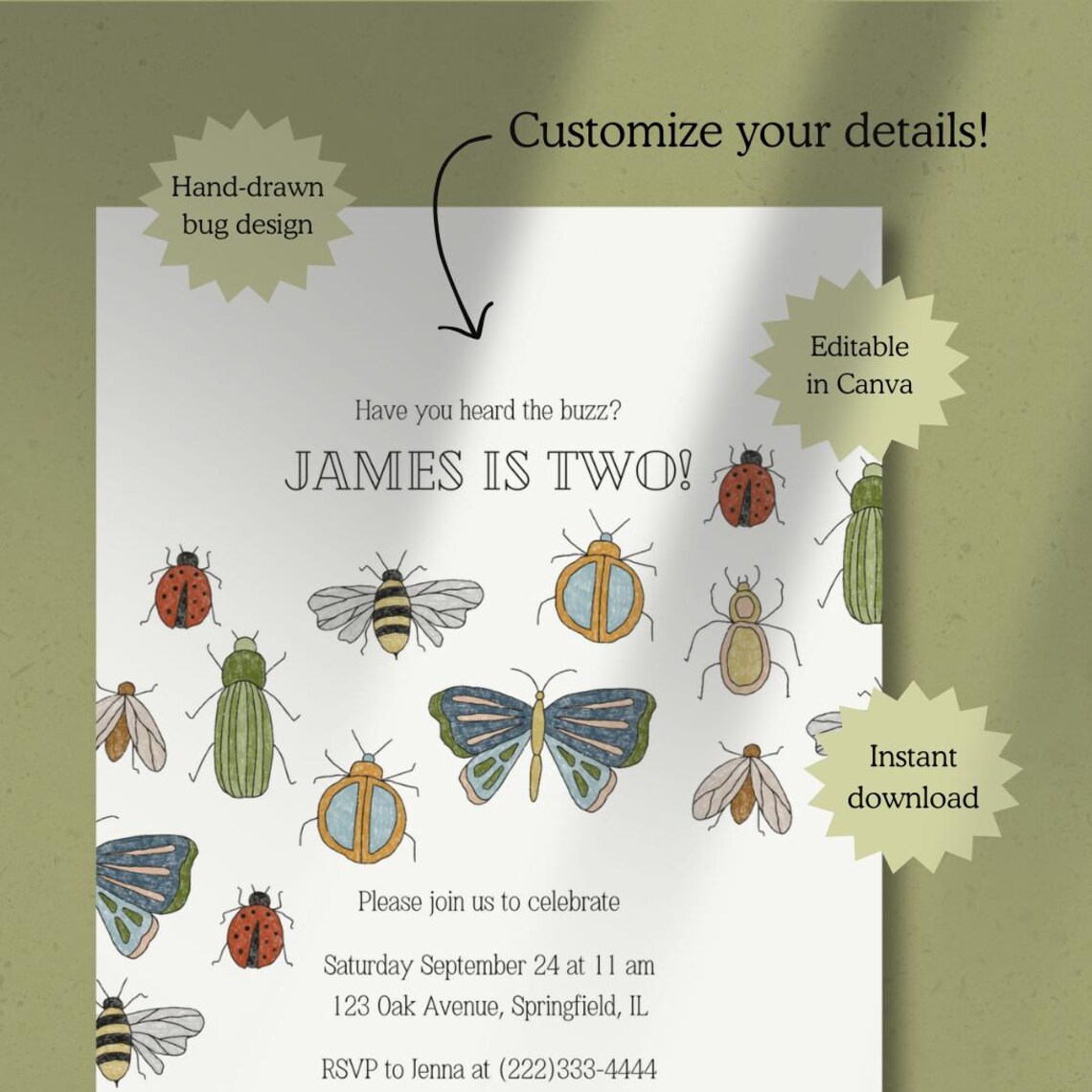Editable Bug Toddler Birthday Invitation, Canva Template, INSTANT ...
