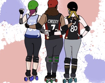 Custom Roller Derby Skaters personalised portrait DIGITAL FILE ONLY