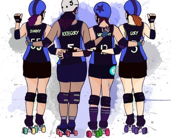 Custom Roller Derby Skaters personalised portrait DIGITAL FILE ONLY