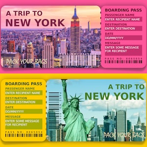 New York Surprise Trip Gift Reveal Tickets. New York Boarding Pass, Vacation Ticket, Surprise Announcement Ticket Editable, Printable