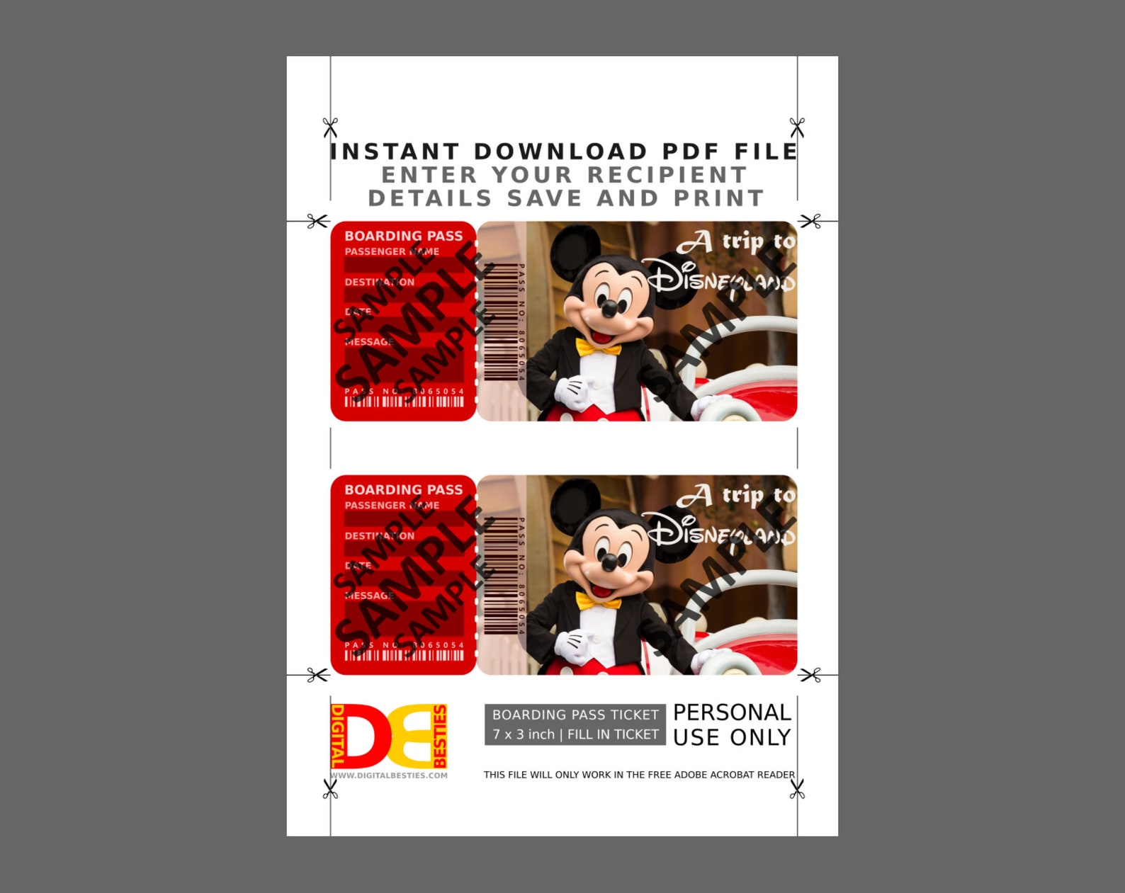 Printable Disney Boarding Pass Surprise Trip Gift Reveal Etsy