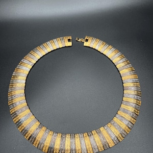 Cleopatra style silver and gold textural reticulated chunky statement choker necklace