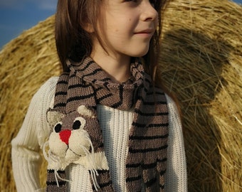 Knitted Merino Gray Cat Scarf. Mew Mew I Want To Find A New Friend And Keep It Warm, For Cats Movie Fans, Home Animal. Felix Cat