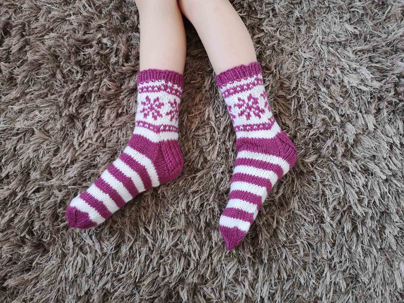 Knitted Purple White Baby Socks. Christmas Gift Idea for Kids. Etsy UK