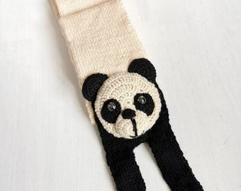 Knitted Black White Panda Scarf, Special Gift For Kids, I love Winter, Christmas Gift Idea For Kids, For Kung Fu Panda Fan