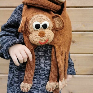 Knitted Brown Monkey Scarf. Banana Animal, Crazy, Lazy, Funny, Lovely, Cute, Amazing, Special, Unique, For Ace Venture or Dr. Dolittle Fan image 2