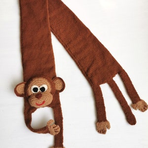 Knitted Brown Monkey Scarf. Banana Animal, Crazy, Lazy, Funny, Lovely, Cute, Amazing, Special, Unique, For Ace Venture or Dr. Dolittle Fan image 6