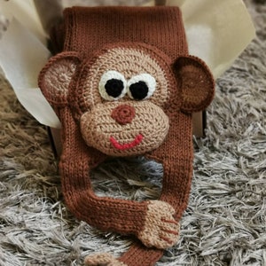 Knitted Brown Monkey Scarf. Banana Animal, Crazy, Lazy, Funny, Lovely, Cute, Amazing, Special, Unique, For Ace Venture or Dr. Dolittle Fan image 1