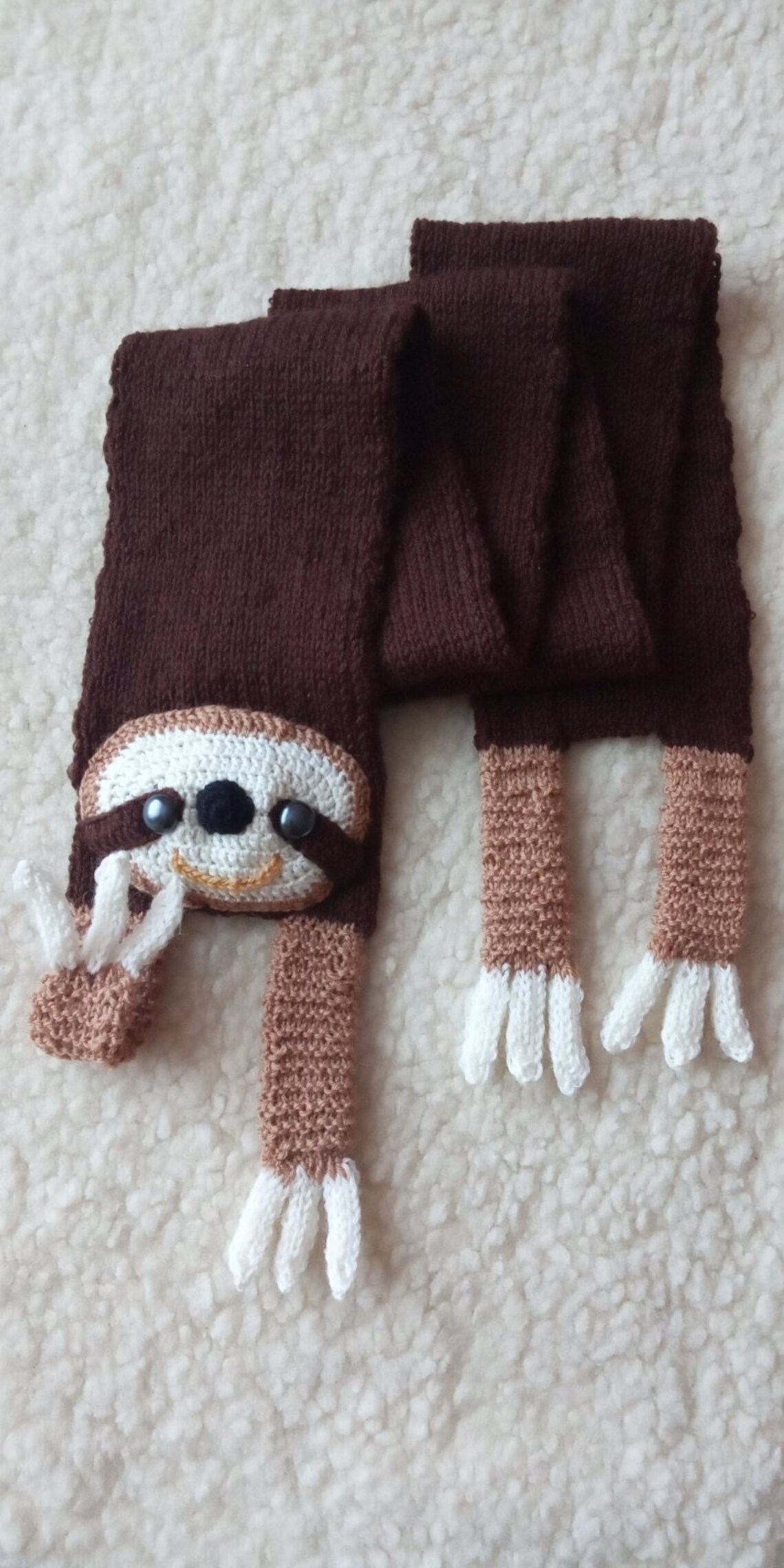 Knitted Sloth Scarf: Merino Wool Blend, Children's Animal Scarf - Etsy