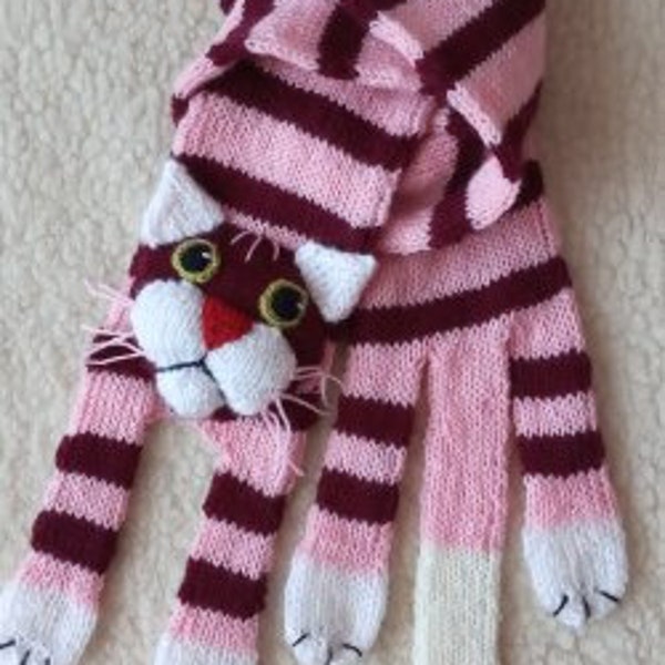 Gestrickter lila rosa Katzenschal, Weihnachten im Freien Geschenkidee, Winter-Accessoire für Kinder, Katzenliebhaber, reizende Katze, für Katzen- und Hundefans