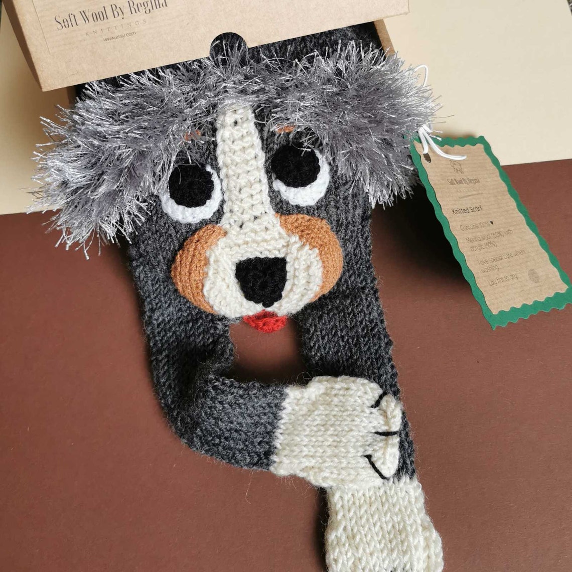 Knitted Grey Dog Scarf for Dog Lovers for Kids for their Etsy