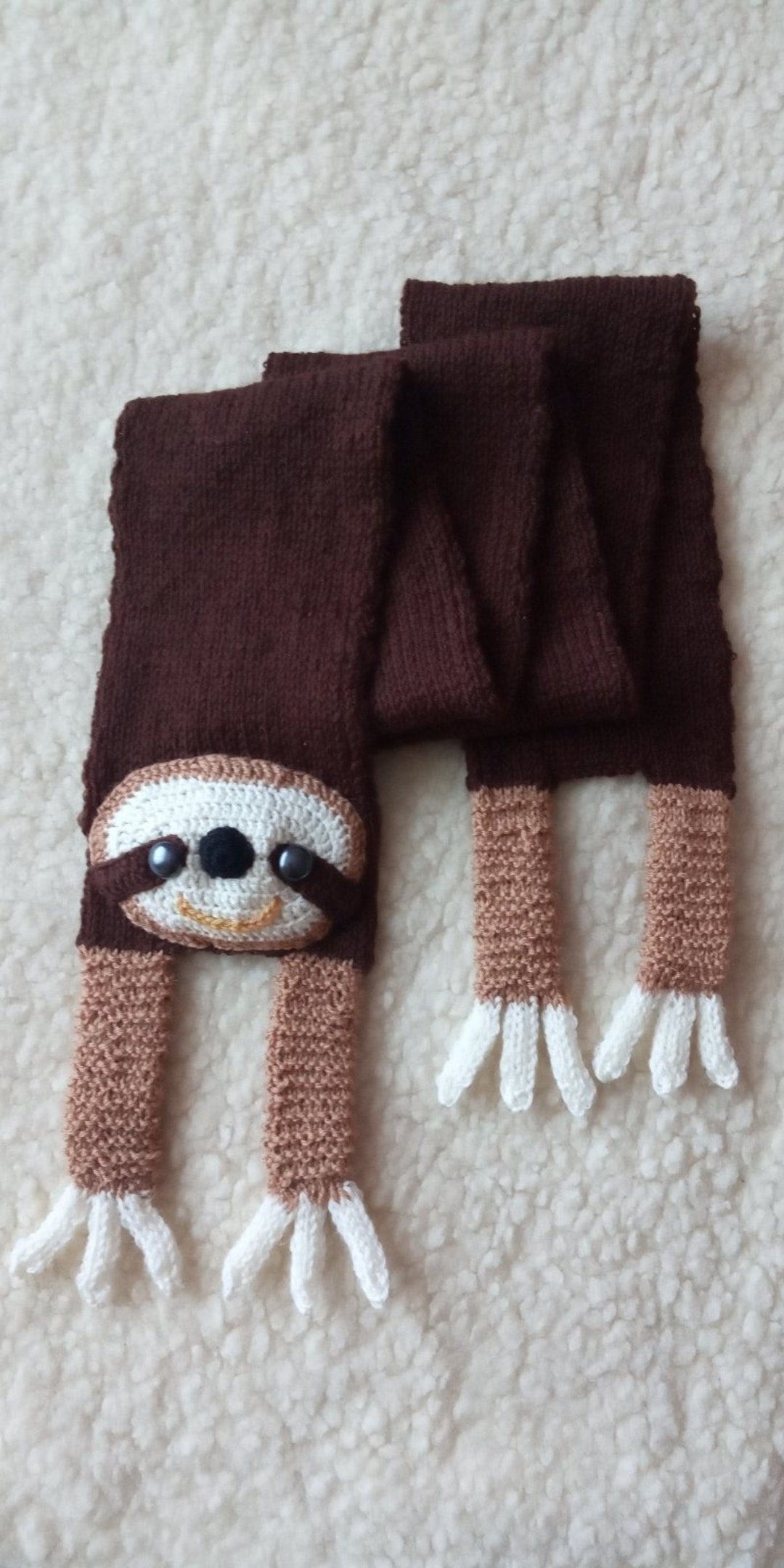 Knitted Sloth Scarf: Merino Wool Blend, Children's Animal Scarf - Etsy