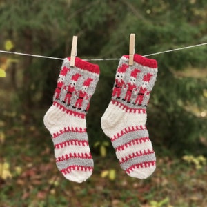 Knitted Winter socks with dwarfs for 5-6 age child