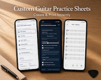 Gitarren-App: Druckbare Notenblätter für Musikschüler, leere Tabulaturen für Gitarrenlehrer, Songwriting-Tool für Musiker, Software zum Drucken von Akkorddiagrammen