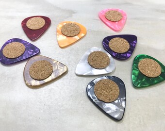Gitarren-Plektrum mit Korkgriff für Gitarristen, selbstklebender Griff, Zelluloid-Pick, rutschfest, für Bassisten, Variety Pack 0,45 mm