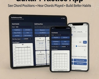 Gitarren-Akkordtabellen-App für erwachsene Schüler, Akkordübungstool mit Metronom für Timing-Übungen, Rhythmushilfe für Gitarrenschüler