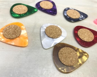 Gitarren-Plektrum mit Korkgriff für Gitarristen, selbstklebender Griff, Zelluloid-Plektrum, rutschfeste Unterlage für Bassisten, 1 mm schwer