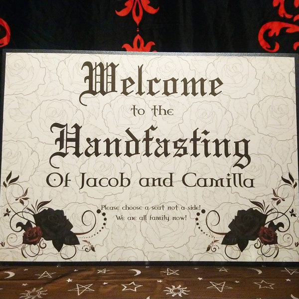 A3 Personalised Wedding hand-fasting gothic welcome sign