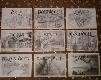 Themed sketch style table name cards