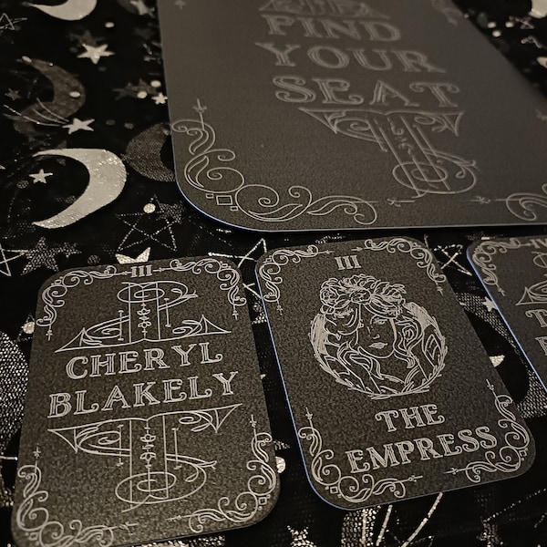 Embossed and foiled Tarot card seating place cards