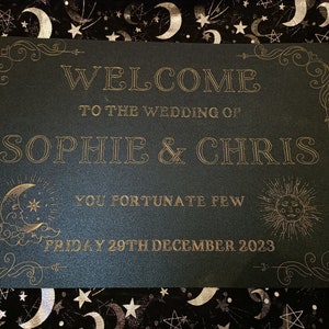 Placa de boas-vindas para casamento A3 em relevo e laminado com tema de tarô