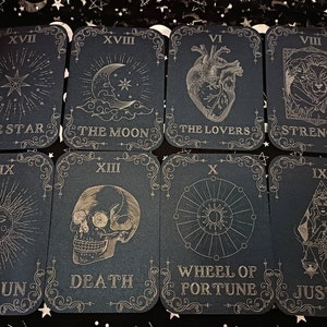 Tarjetas de nombre para mesa de boda con cartas de tarot góticas A5, alternativas